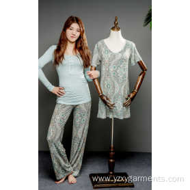 Flower print viscose pajama set and nightdress